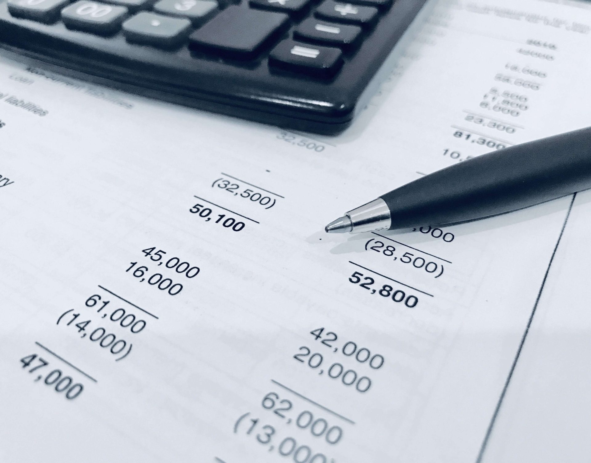 Calculator and balance sheet